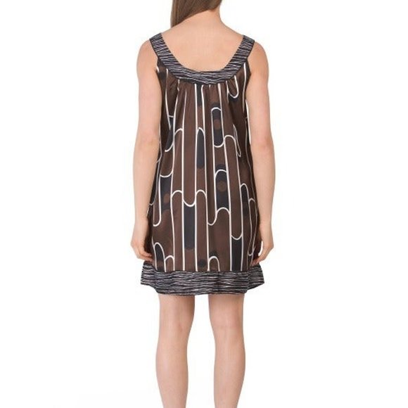 MAX SPORT Sleeveless Brown & White Retro Print Dress - M - Picture 2 of 7